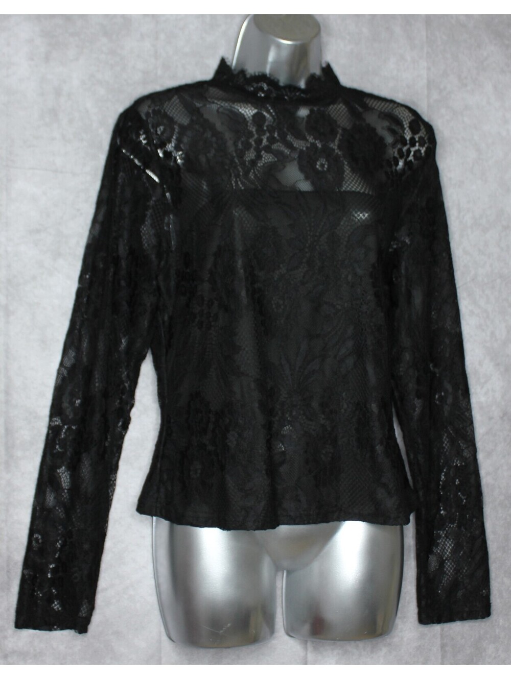 Black Lace Long-Sleeve Top Size XL